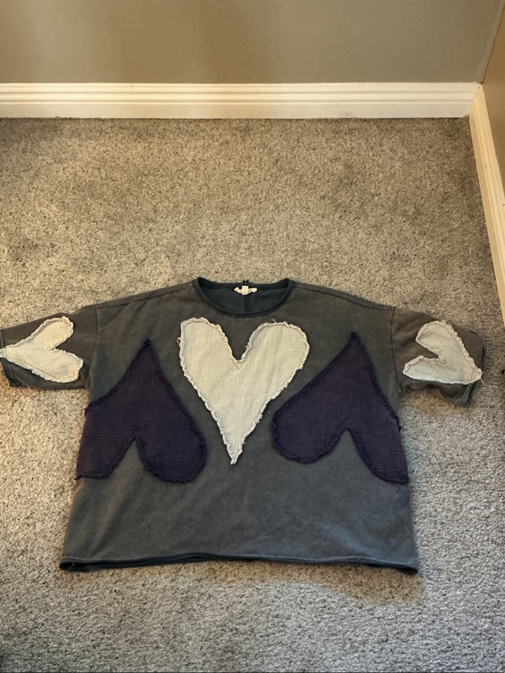 Oli & Hali Gray Tee with Cream and Deep Purple Heart Patches - Picture 7 of 14